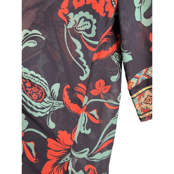 Soft Surroundings Size L Tribal Ikat Print Button Up Tunic Top Boho Sheer Kimono - Picture 5 of 7